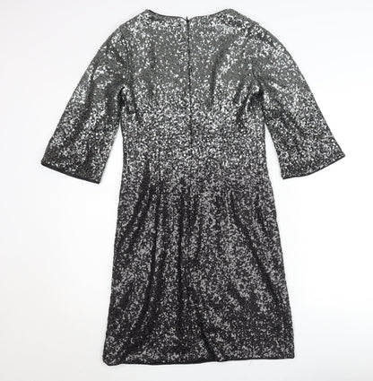 Monsoon Women’s Silver Sequin Sheath Party Dress UK 10 V-Neck
