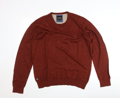6th Sense Men’s Brown Wool Cotton V-Neck Jumper XL Classic Knit