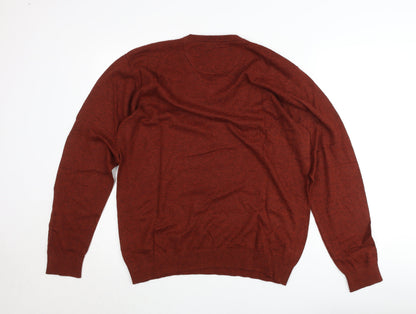 6th Sense Men’s Brown Wool Cotton V-Neck Jumper XL Classic Knit