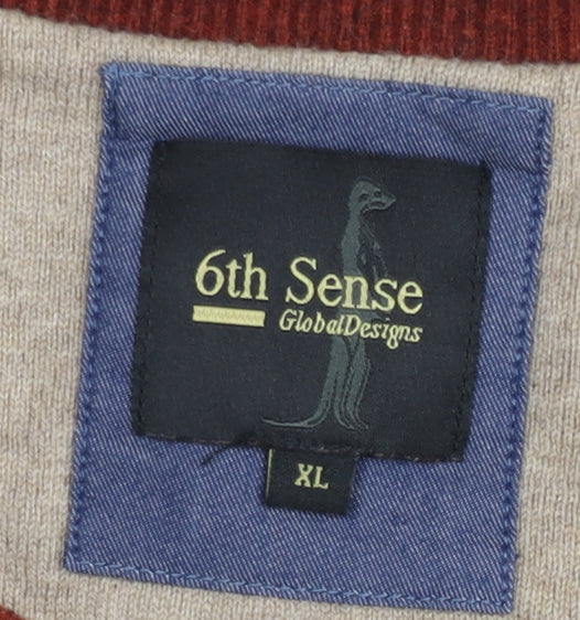 6th Sense Men’s Brown Wool Cotton V-Neck Jumper XL Classic Knit