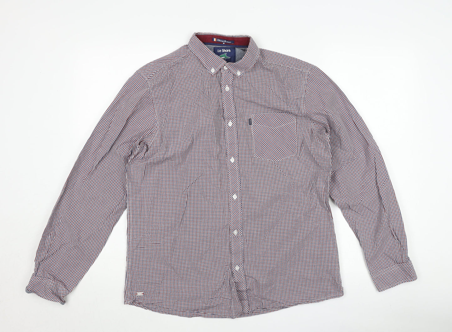 Le Shark Men's Multicoloured Checked Cotton Long Sleeve Dress Shirt L