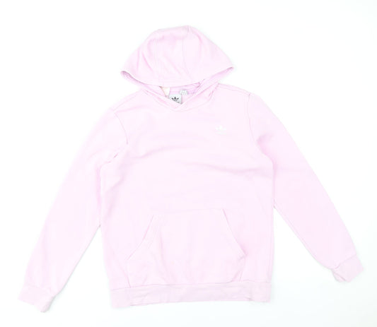 Adidas Girls Pink Hoodie 13-14 Years Pullover Fleece Cotton Blend