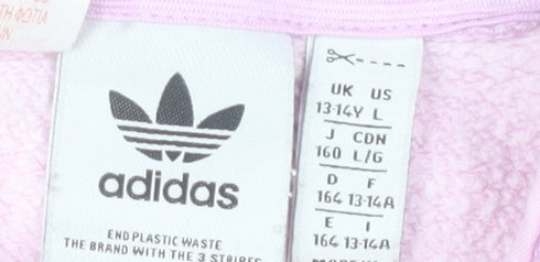 Adidas Girls Pink Hoodie 13-14 Years Pullover Fleece Cotton Blend