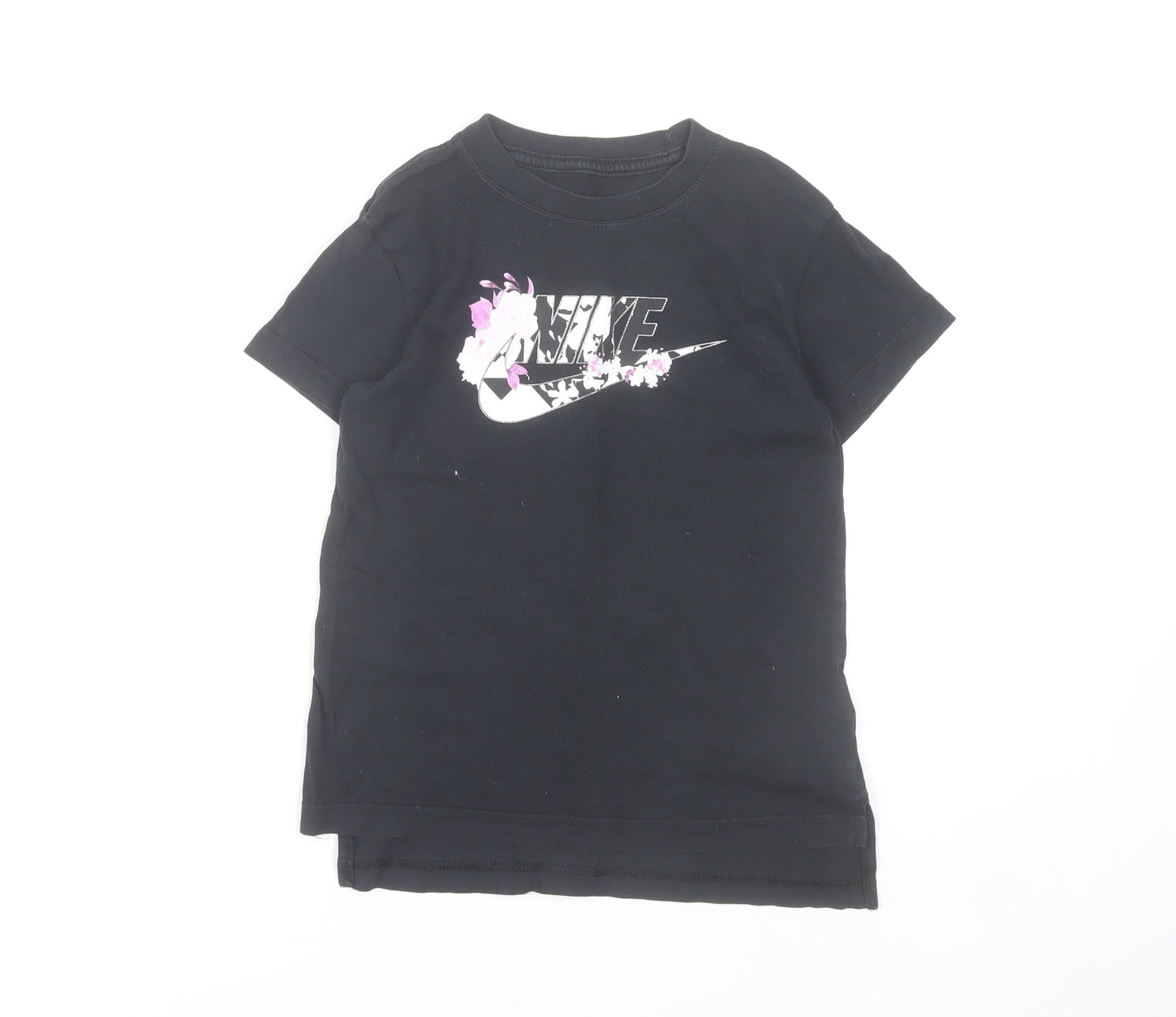 Nike Girls Black Graphic Logo T-Shirt 8-9 Years Short Sleeve Cotton