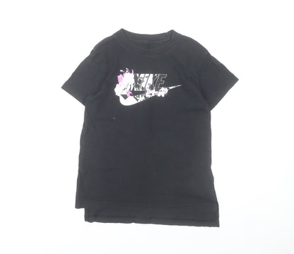 Nike Girls Black Graphic Logo T-Shirt 8-9 Years Short Sleeve Cotton