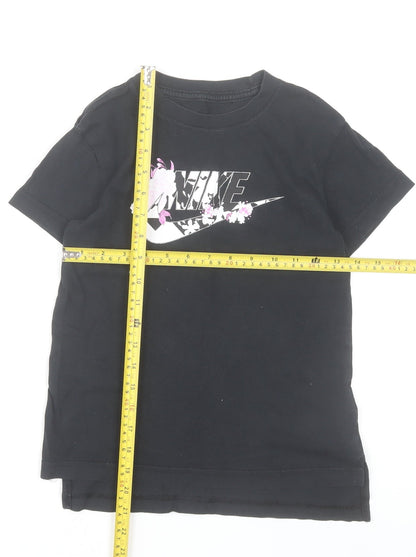 Nike Girls Black Graphic Logo T-Shirt 8-9 Years Short Sleeve Cotton