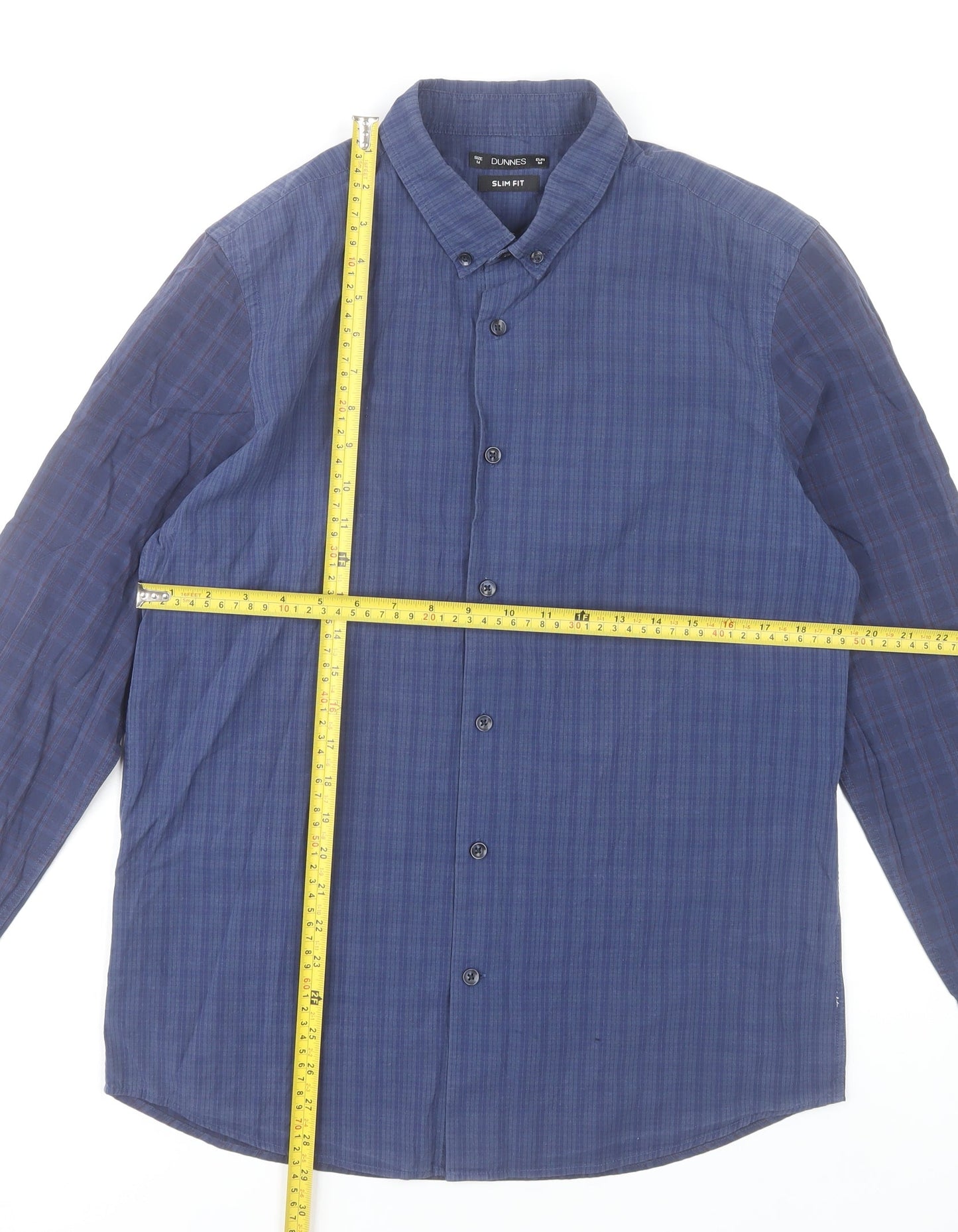 Dunnes Stores Men's Blue Slim Fit Checked Button-Up Shirt Medium 38-40"