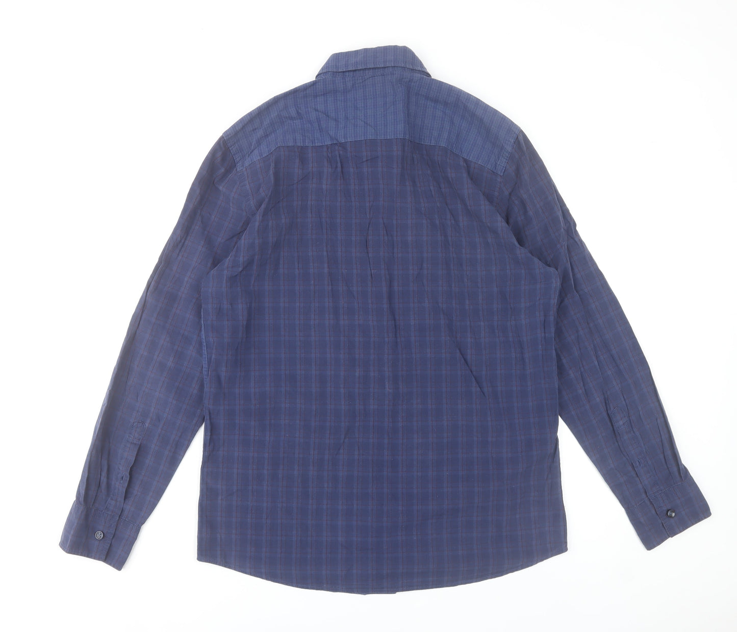 Dunnes Stores Men's Blue Slim Fit Checked Button-Up Shirt Medium 38-40"