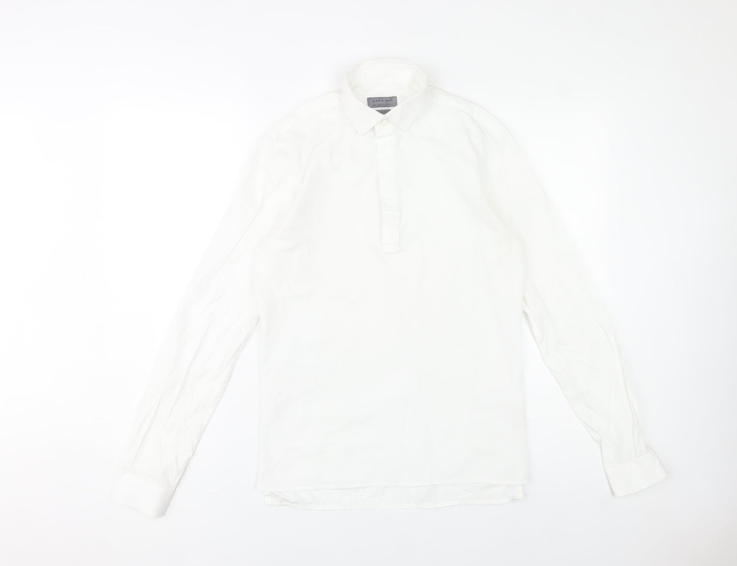 Zara Man Slim Fit White Cotton Button-Up Shirt Men S Long Sleeve