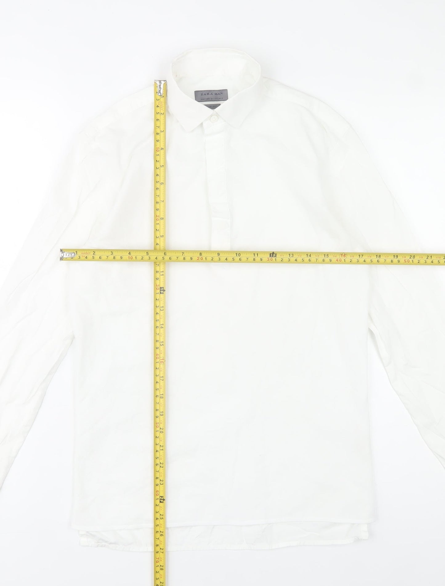 Zara Man Slim Fit White Cotton Button-Up Shirt Men S Long Sleeve