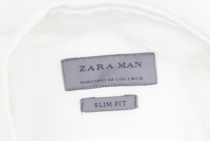 Zara Man Slim Fit White Cotton Button-Up Shirt Men S Long Sleeve