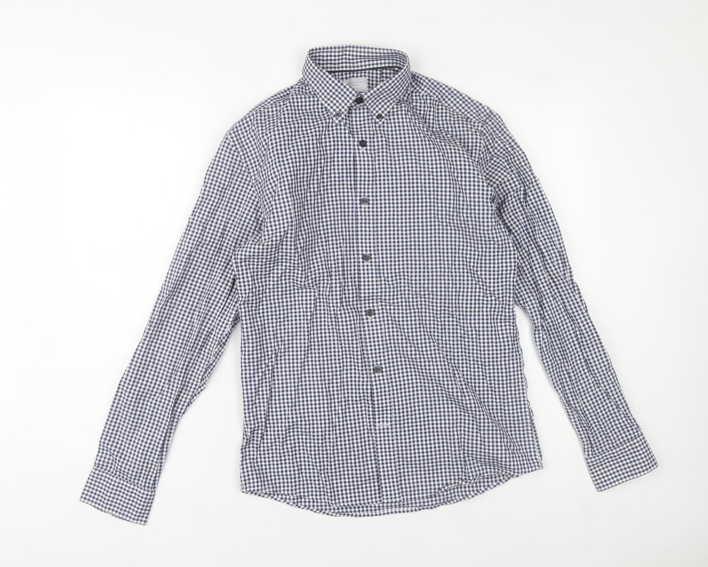 Selected Homme Men’s Blue Check Slim Fit Long Sleeve Cotton Shirt S