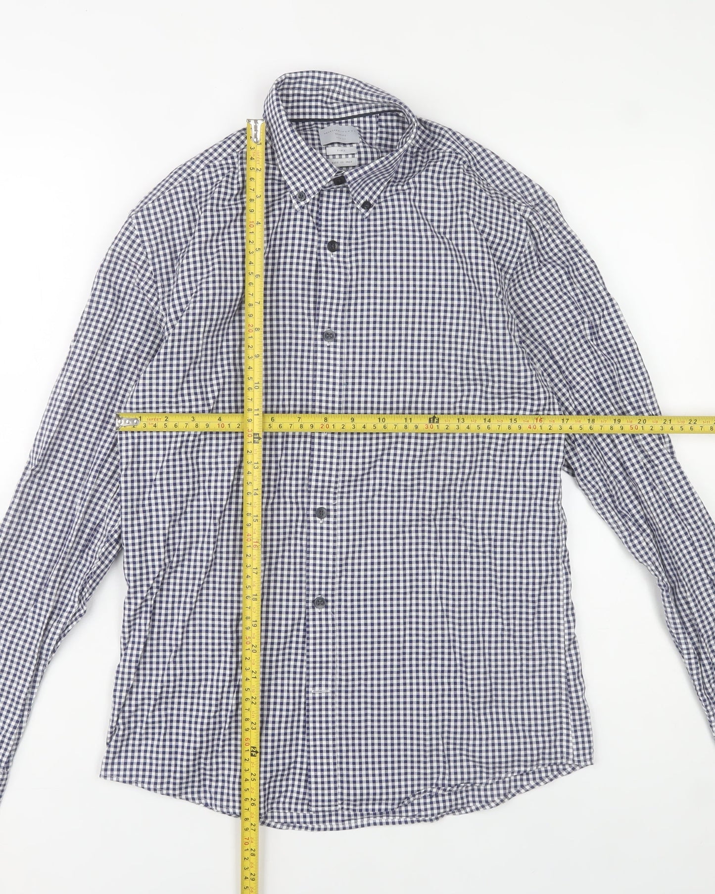 Selected Homme Men’s Blue Check Slim Fit Long Sleeve Cotton Shirt S