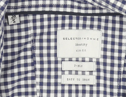 Selected Homme Men’s Blue Check Slim Fit Long Sleeve Cotton Shirt S