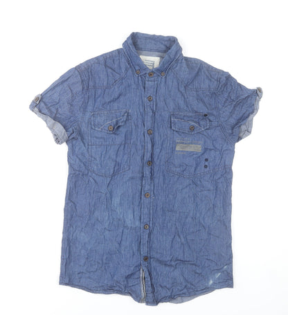 Smith & Jones Men’s Blue Short Sleeve Denim Cotton Button-Up Shirt Size S