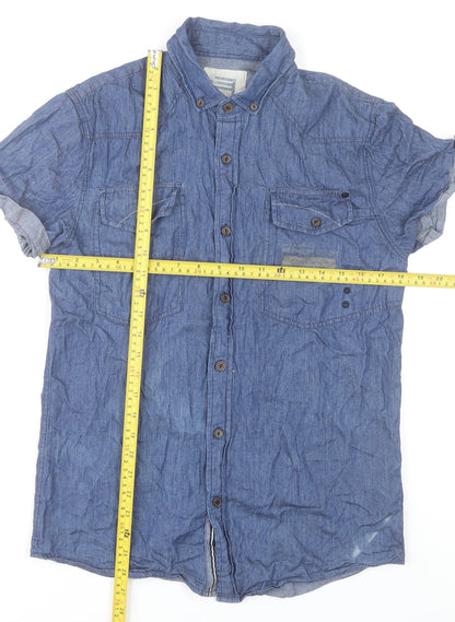 Smith & Jones Men’s Blue Short Sleeve Denim Cotton Button-Up Shirt Size S