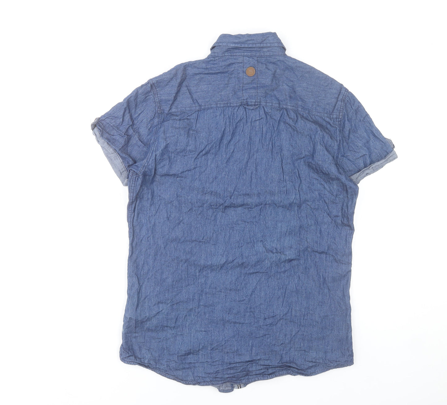 Smith & Jones Men’s Blue Short Sleeve Denim Cotton Button-Up Shirt Size S