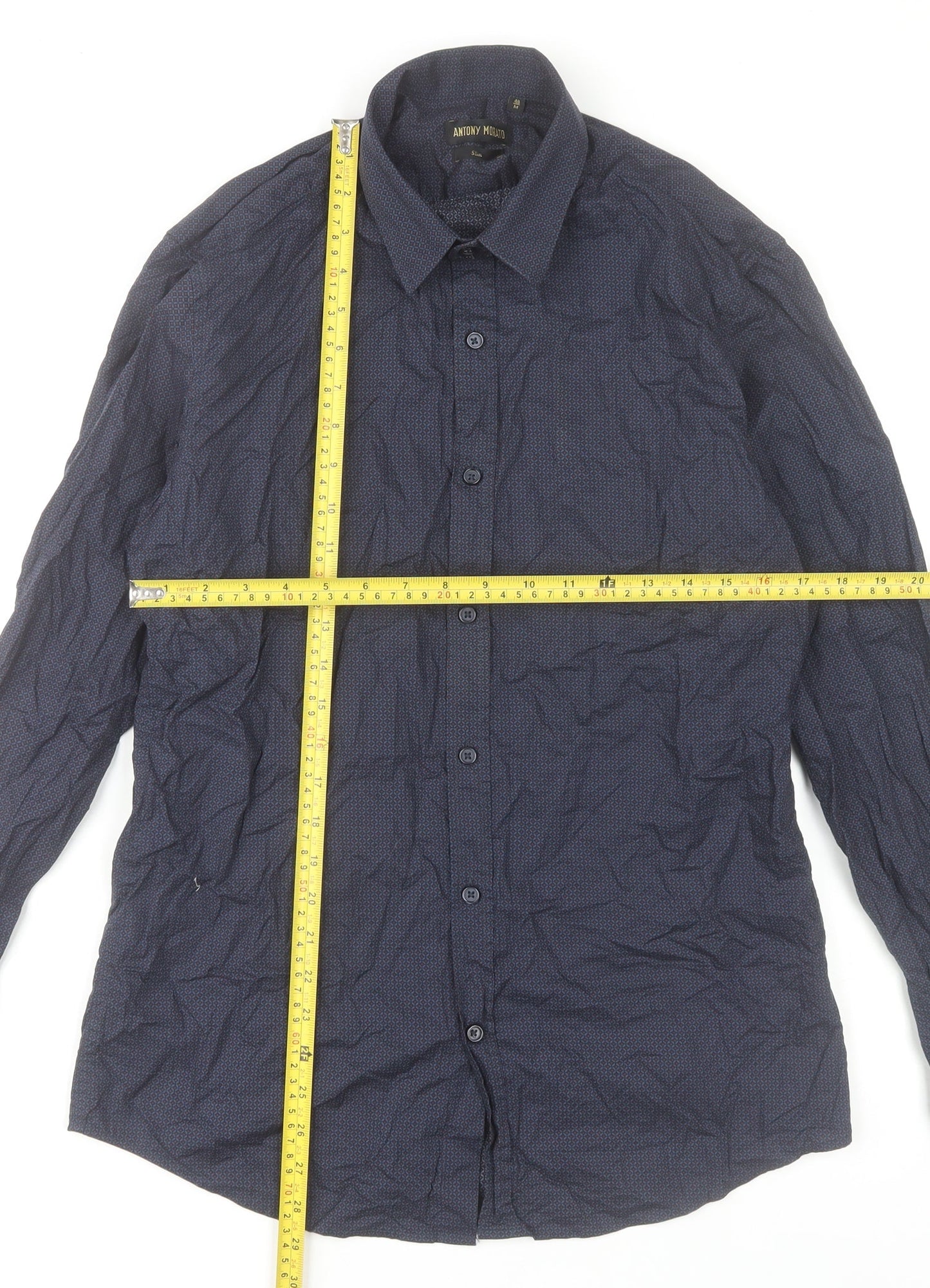 Antony Morato Men’s Blue Slim Fit Long Sleeve Cotton Dress Shirt M