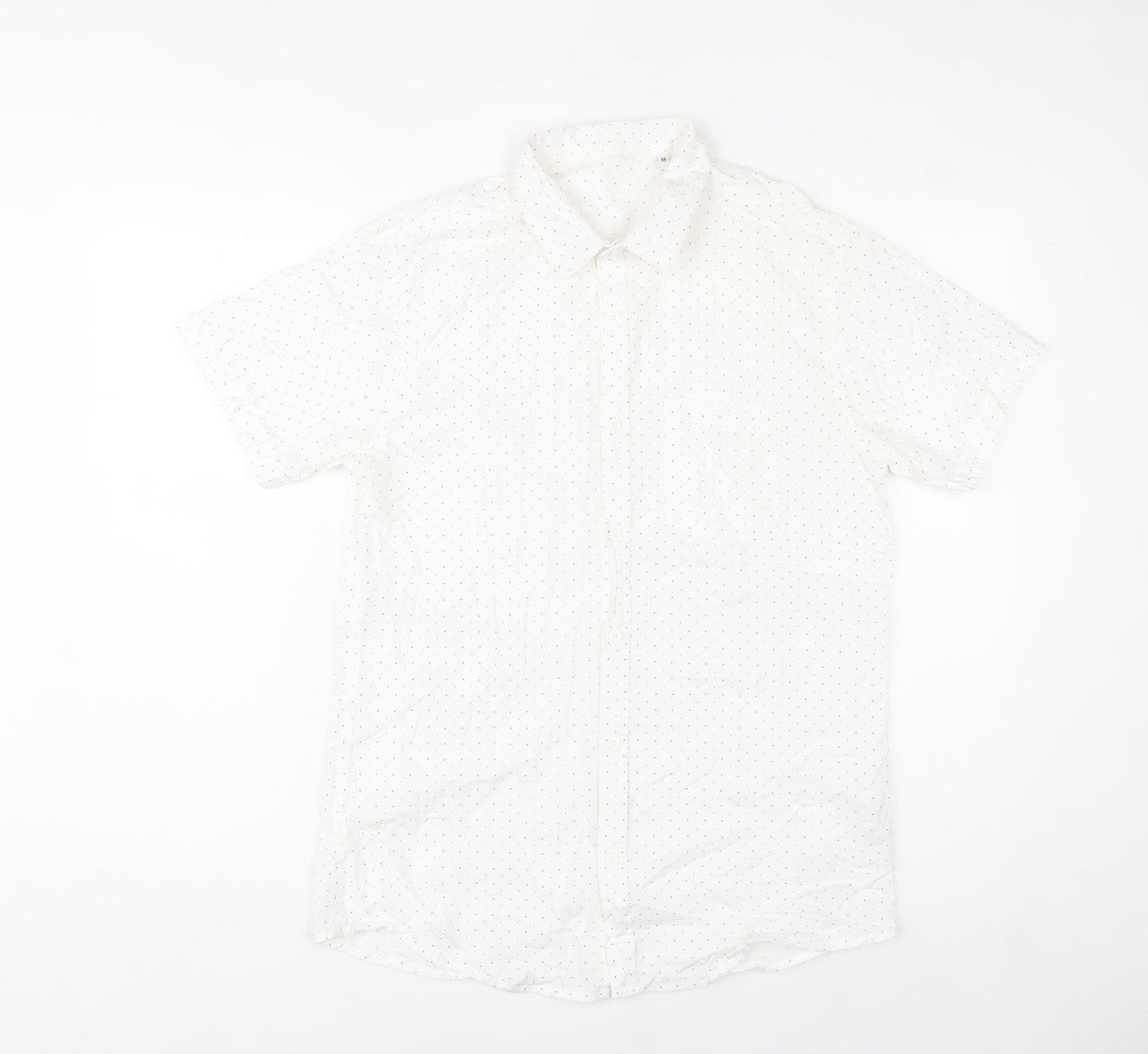 Mana Men’s White Polka Dot Cotton Short Sleeve Button-Up Shirt M