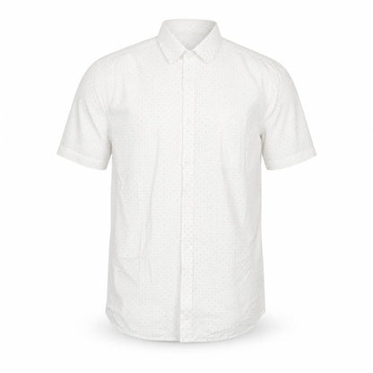 Mana Men’s White Polka Dot Cotton Short Sleeve Button-Up Shirt M