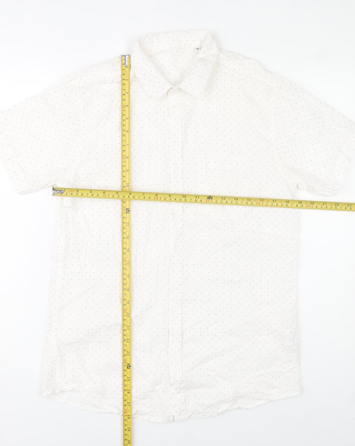Mana Men’s White Polka Dot Cotton Short Sleeve Button-Up Shirt M