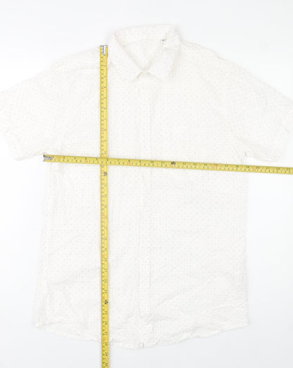 Mana Men’s White Polka Dot Cotton Short Sleeve Button-Up Shirt M