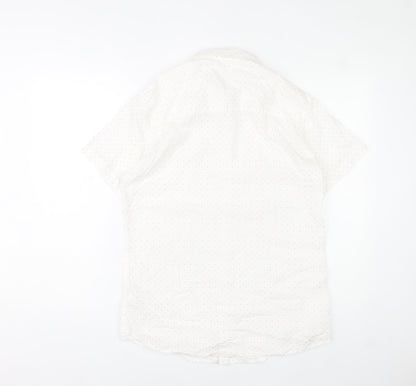Mana Men’s White Polka Dot Cotton Short Sleeve Button-Up Shirt M
