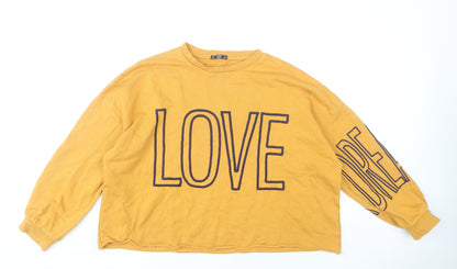 Zara Women Mustard Yellow LOVE Graphic Pullover Sweatshirt Size S