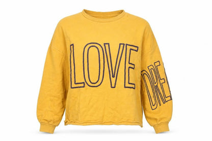 Zara Women Mustard Yellow LOVE Graphic Pullover Sweatshirt Size S