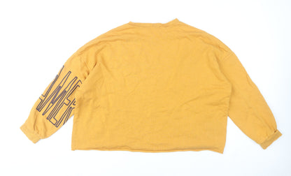 Zara Women Mustard Yellow LOVE Graphic Pullover Sweatshirt Size S