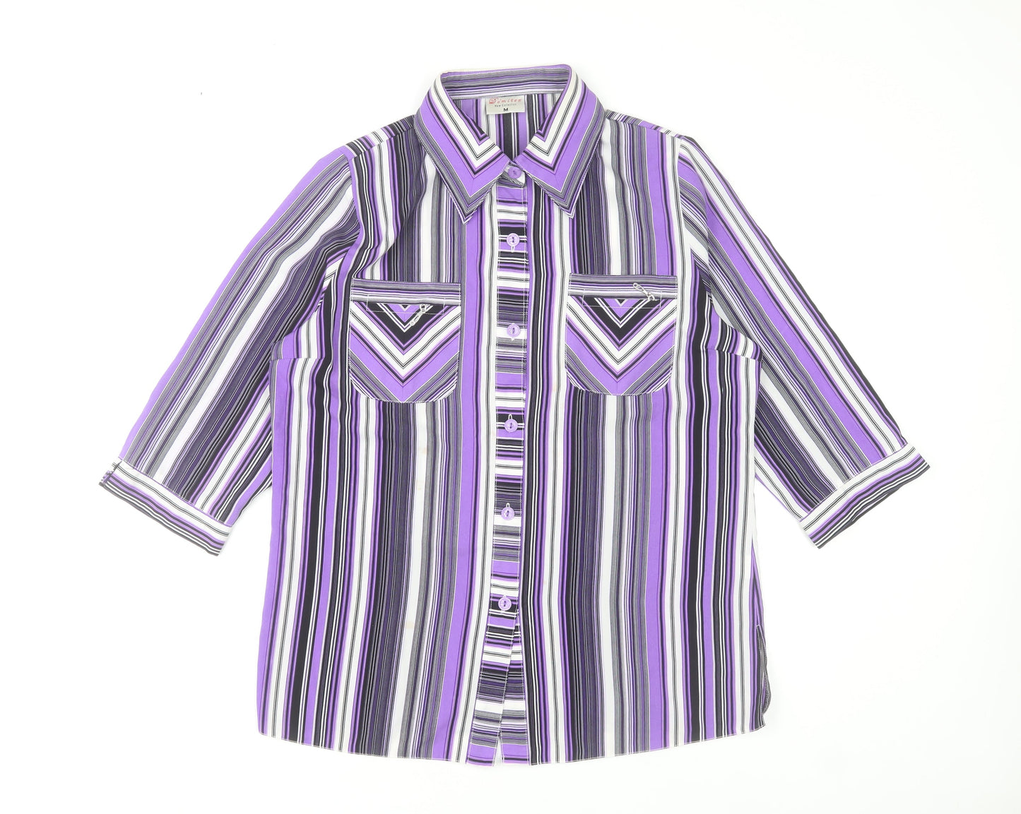 Domitex Women’s Purple Striped Button-Up Shirt Size 12 3/4 Sleeve