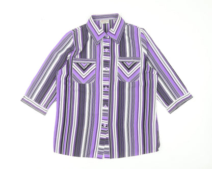 Domitex Women’s Purple Striped Button-Up Shirt Size 12 3/4 Sleeve
