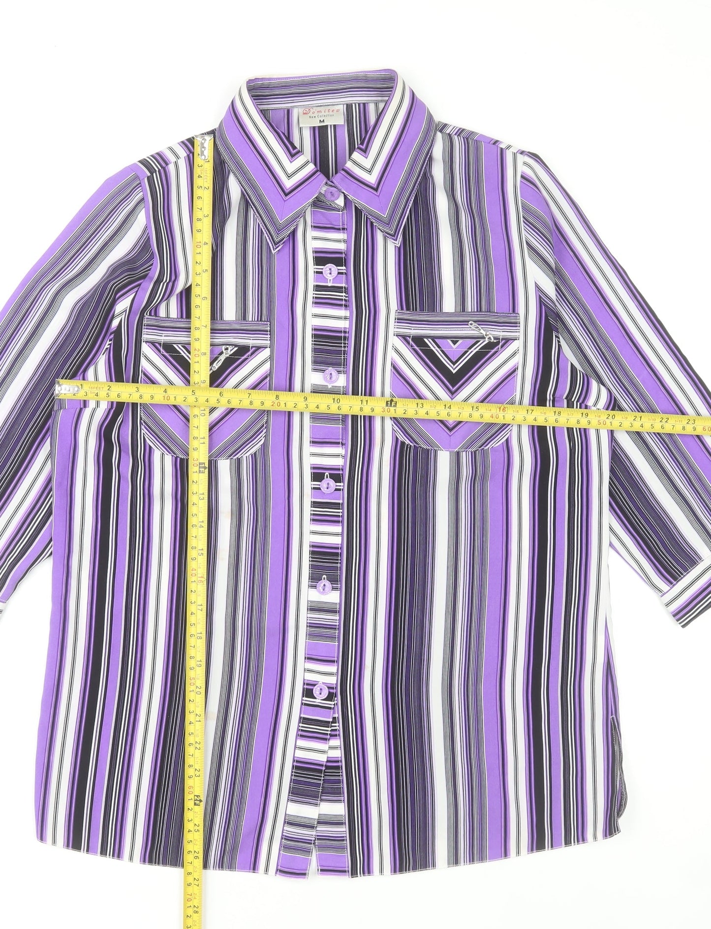 Domitex Women’s Purple Striped Button-Up Shirt Size 12 3/4 Sleeve