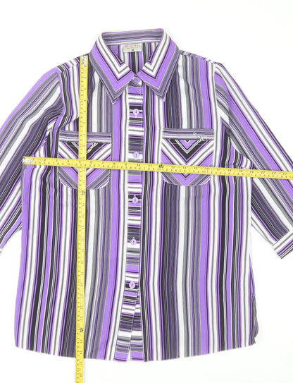 Domitex Women’s Purple Striped Button-Up Shirt Size 12 3/4 Sleeve