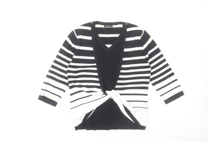 St. Bernard Women’s Black White Stripe Wrap Knit Blouse Size 16
