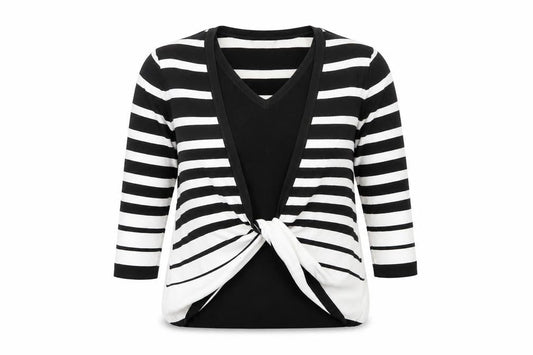 St. Bernard Women’s Black White Stripe Wrap Knit Blouse Size 16