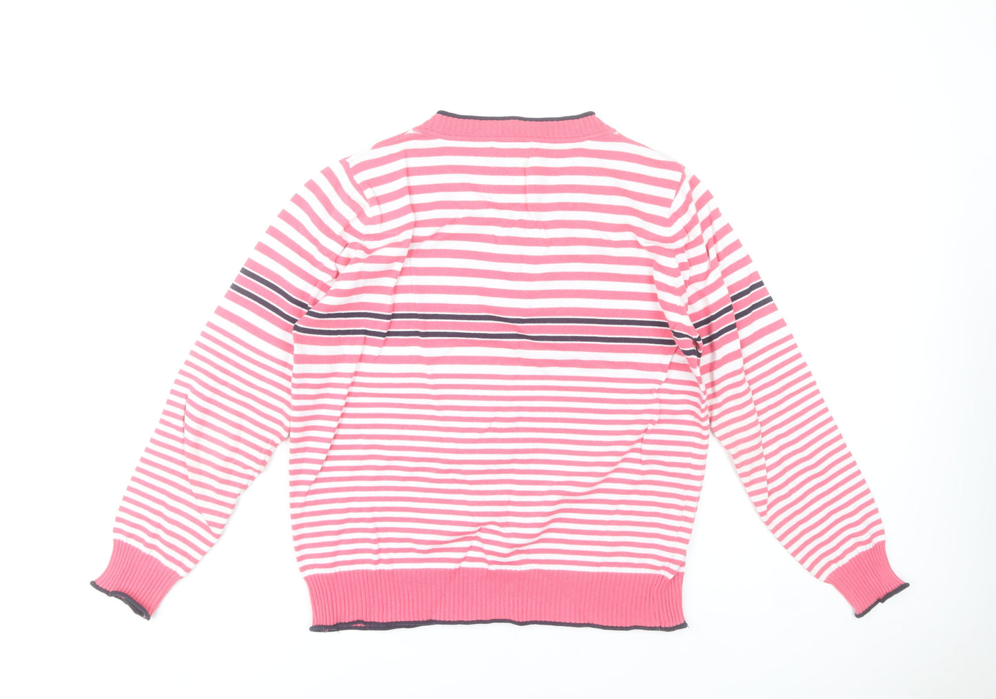 Blarney Womens Pink Striped Cotton V-Neck Jumper Size L