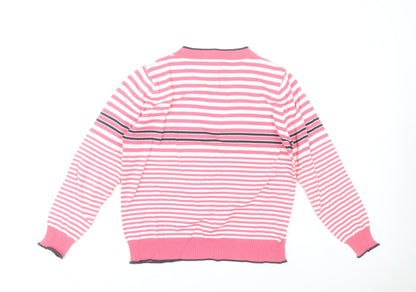 Blarney Womens Pink Striped Cotton V-Neck Jumper Size L