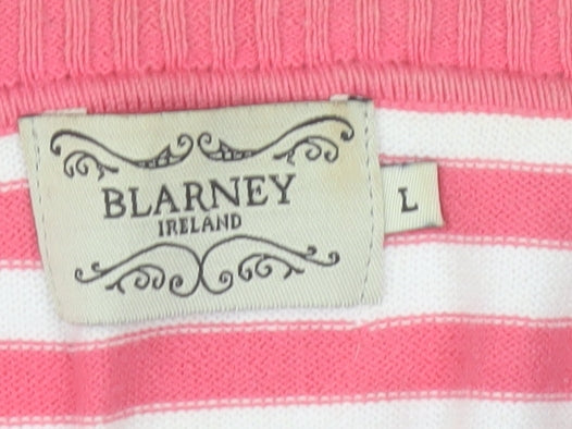 Blarney Womens Pink Striped Cotton V-Neck Jumper Size L