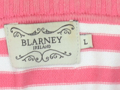 Blarney Womens Pink Striped Cotton V-Neck Jumper Size L