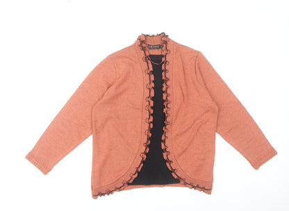 Elegant Body Womens Orange Cardigan M Long Sleeve Ruffle Knit