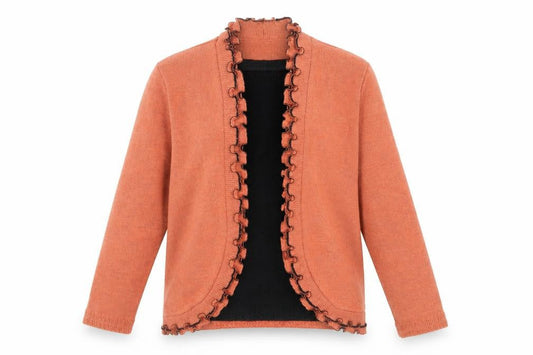 Elegant Body Womens Orange Cardigan M Long Sleeve Ruffle Knit