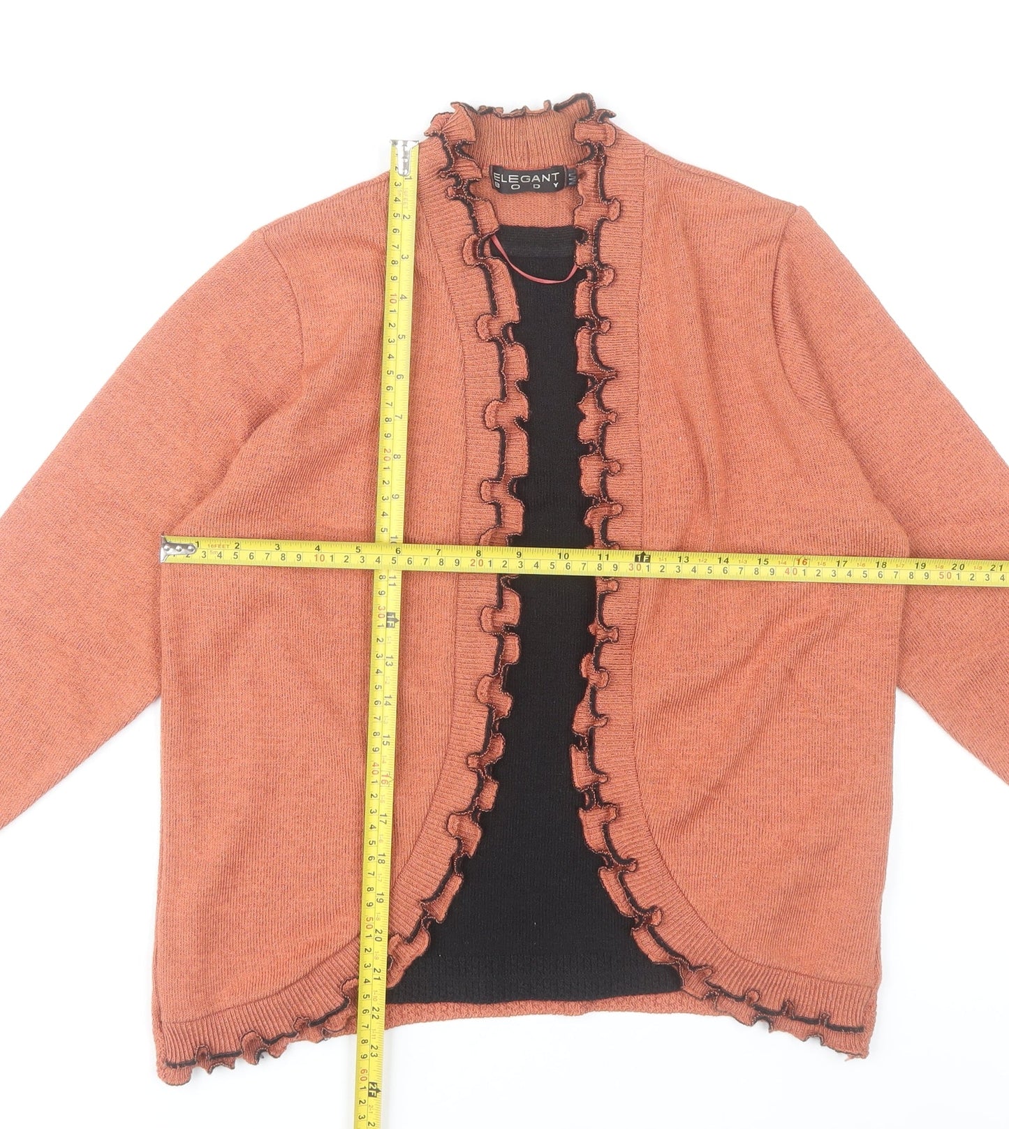 Elegant Body Womens Orange Cardigan M Long Sleeve Ruffle Knit
