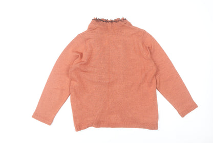 Elegant Body Womens Orange Cardigan M Long Sleeve Ruffle Knit