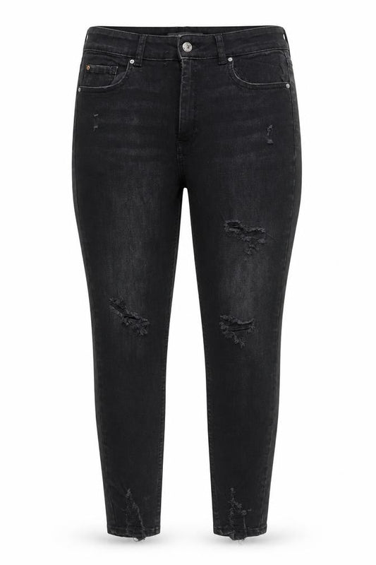 Front view of Denim Co. women’s black, size UK 14, skinny distressed stretch jeans