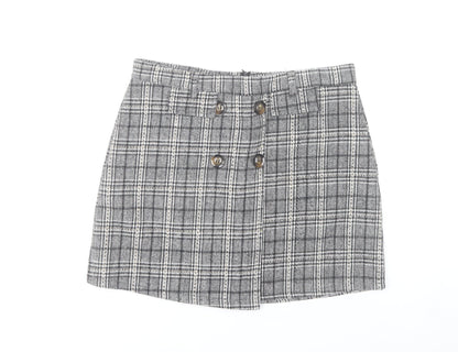 QED London Women Grey Check Tweed Short Skirt Size 14 Work Casual