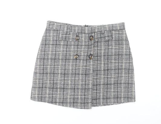 QED London Women Grey Check Tweed Short Skirt Size 14 Work Casual