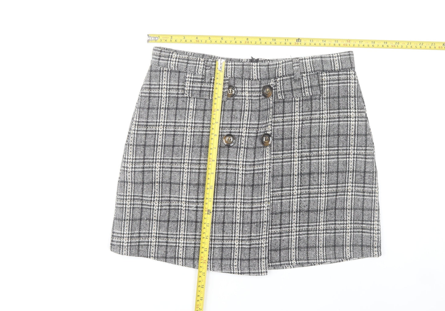 QED London Women Grey Check Tweed Short Skirt Size 14 Work Casual