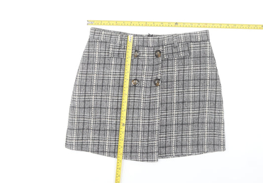 QED London Women Grey Check Tweed Short Skirt Size 14 Work Casual