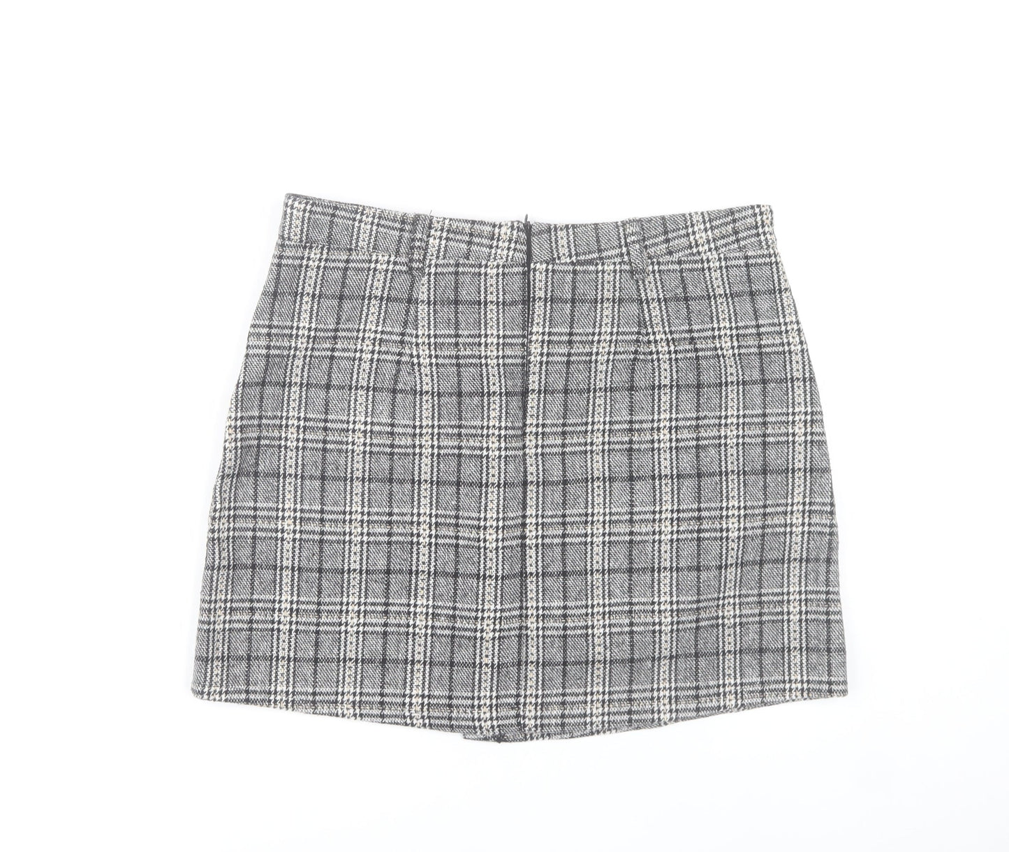 QED London Women Grey Check Tweed Short Skirt Size 14 Work Casual